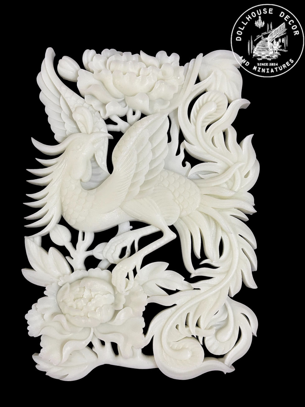 Large, thick Resin cast white phoenix. Beautiful mural for you dollhouse