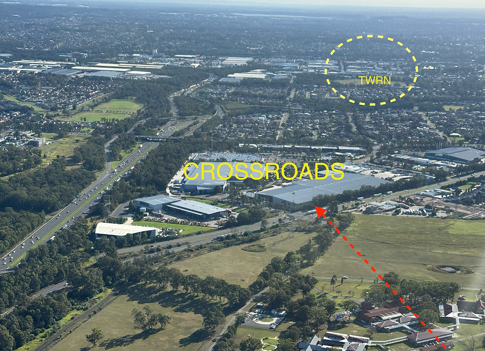 The Crossroads Shopping Centre, just south of the traditional TWRN reporting point