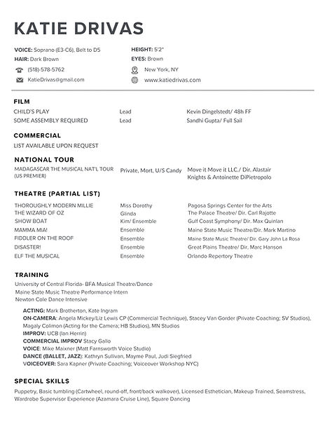 Katie Drivas Actor Resume