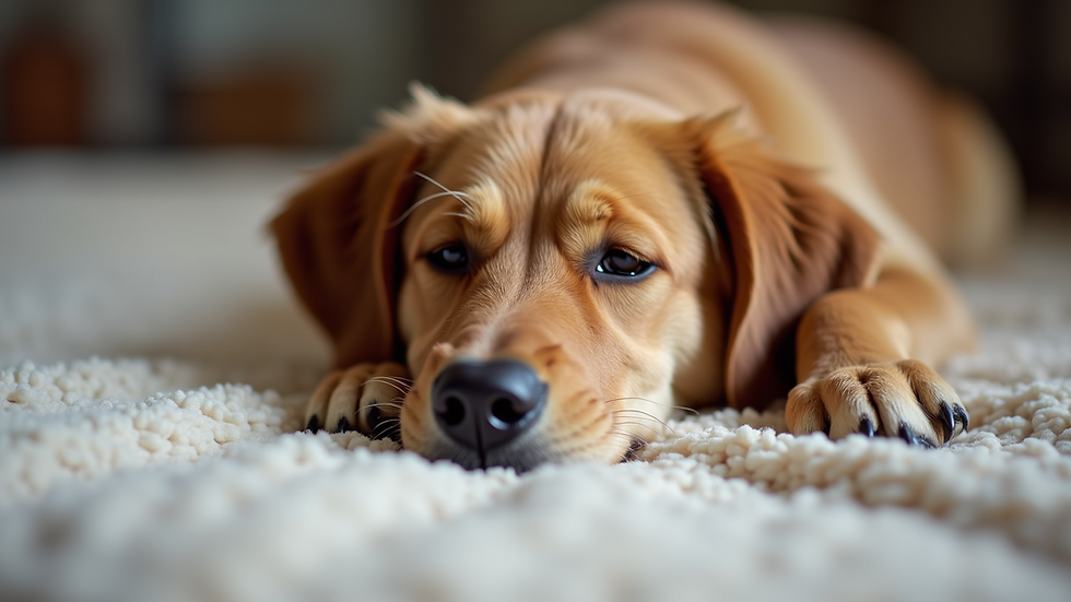 Close-up view of a dog lying peacefully on a soft blanket