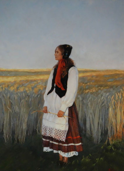Individuell angefertigtes, handgefertigtes Ölgemälde einer Frau in traditioneller dänischer Tracht aus der Heritage Portrait-Serie, gemalt von einem renommierten Porträtkünstler in der Schweiz.