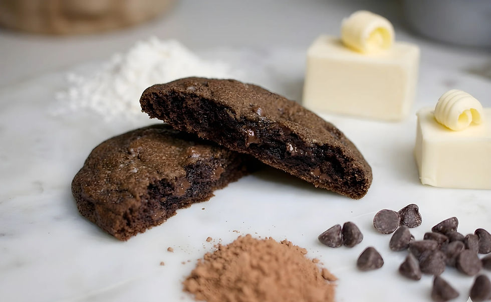 Chocolate cookie, flour, cocoa, chocolate chips, butter
