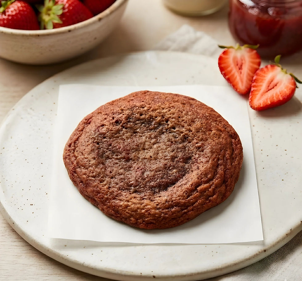 Strawberry cookie with fresh berries and jam