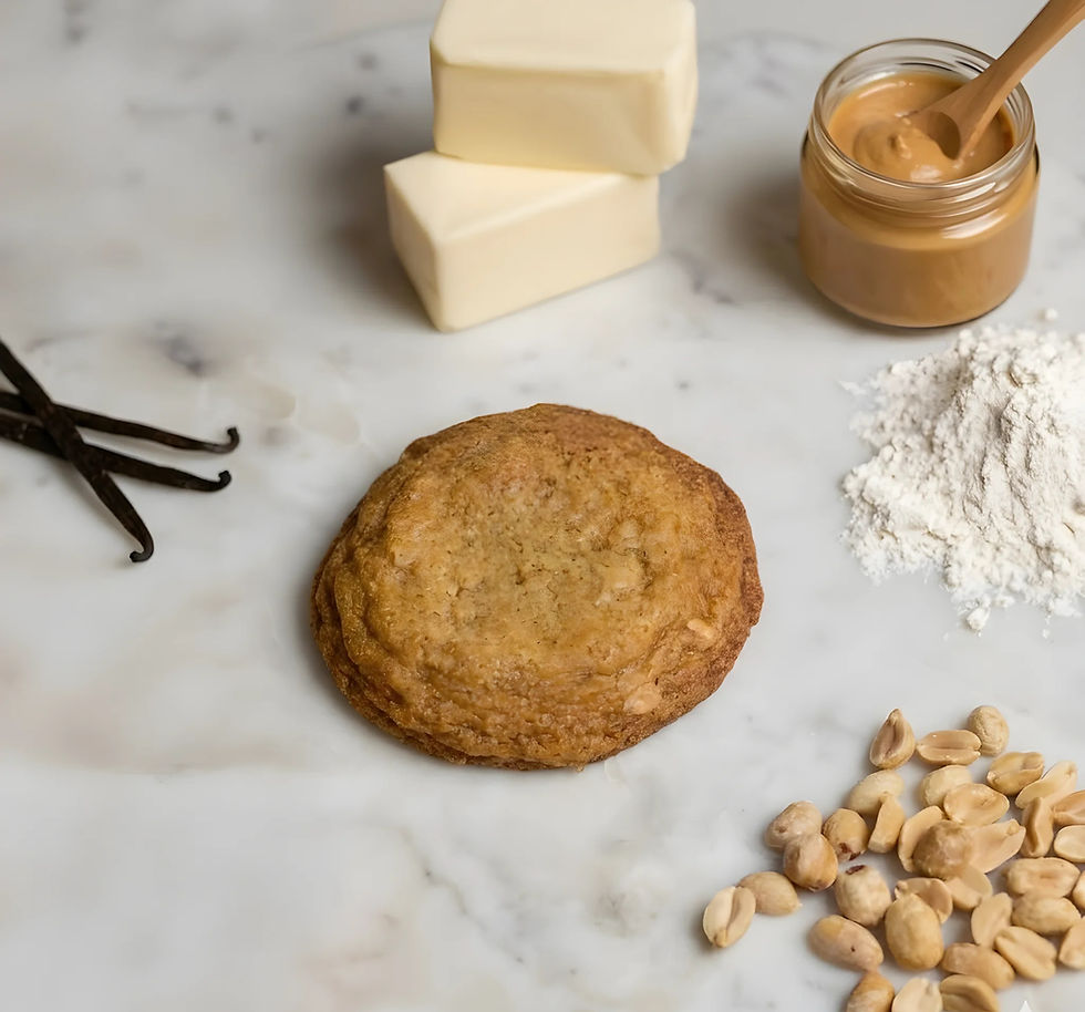 Peanut butter cookie, ingredients: butter, peanuts, flour, vanilla