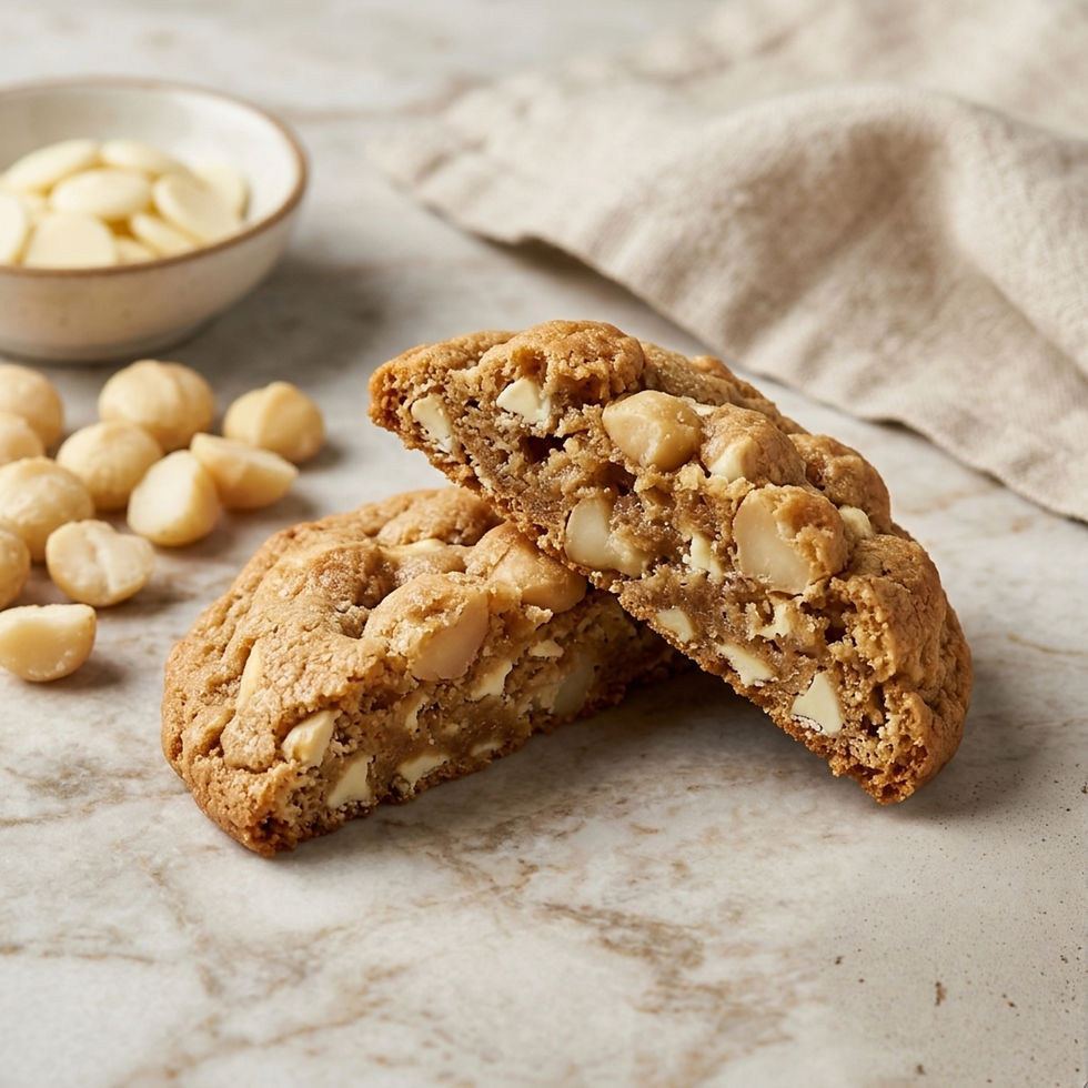 White chocolate macadamia cookie, halved