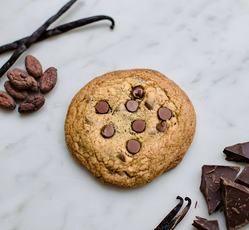 Chocolate chip cookie with vanilla, cocoa, and chocolate