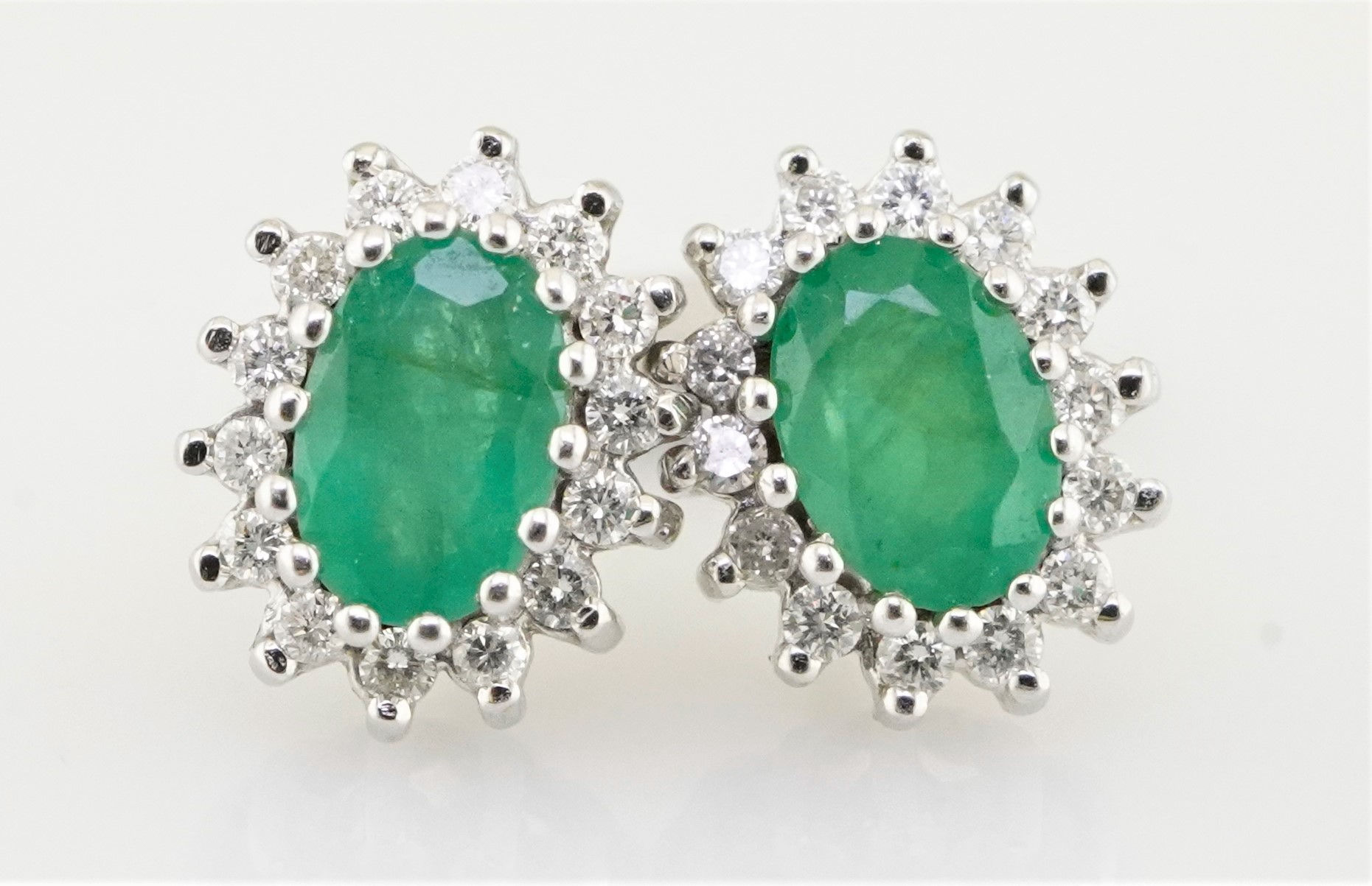 14k emerald and natural diamond halo studs