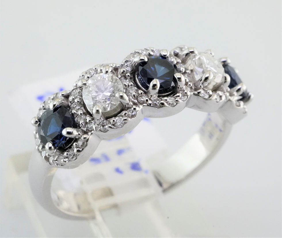 Thumbnail: 14k sapphire and diamond 5-stone halo ring