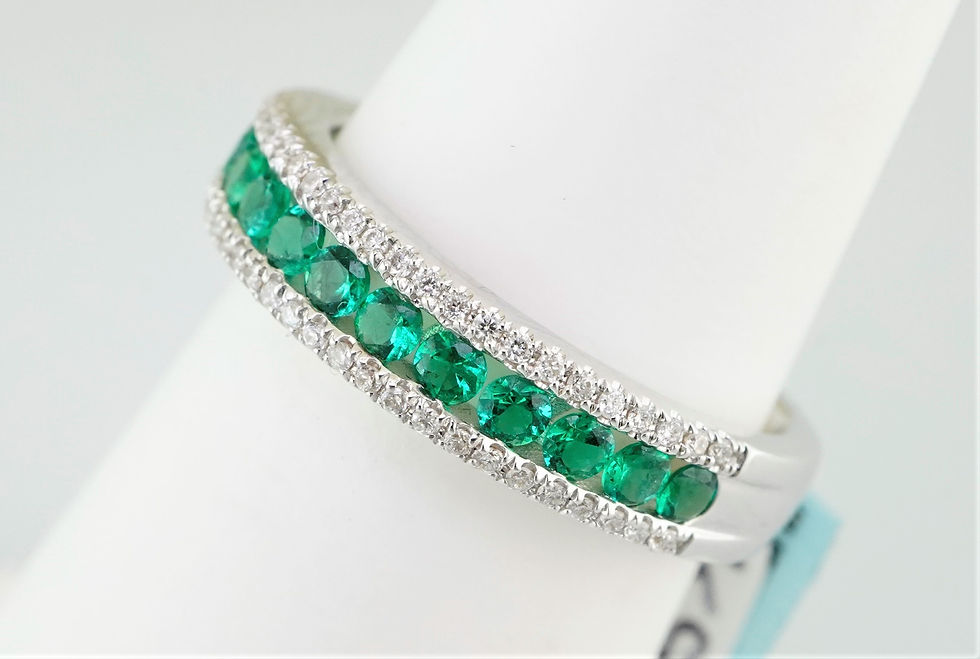 Thumbnail: 18k natural emerald and diamond anniversary band