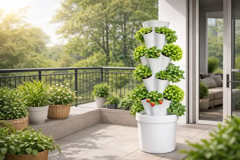 Phooldaan Nova aeroponic tower kit for home use in India with reservoir, pump, and vertical grow structure — aeroponic tower farming