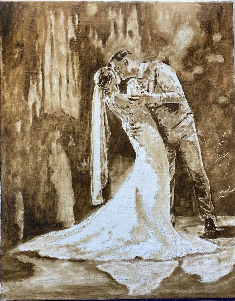 Wedding Oil Portrait by Marion Dutton underpainting