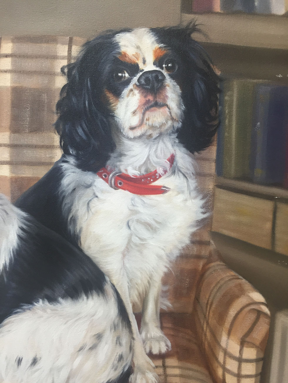 Oil Portrait of Cavalier King Charles Spaniels by Marion Dutton upclose of Frankie