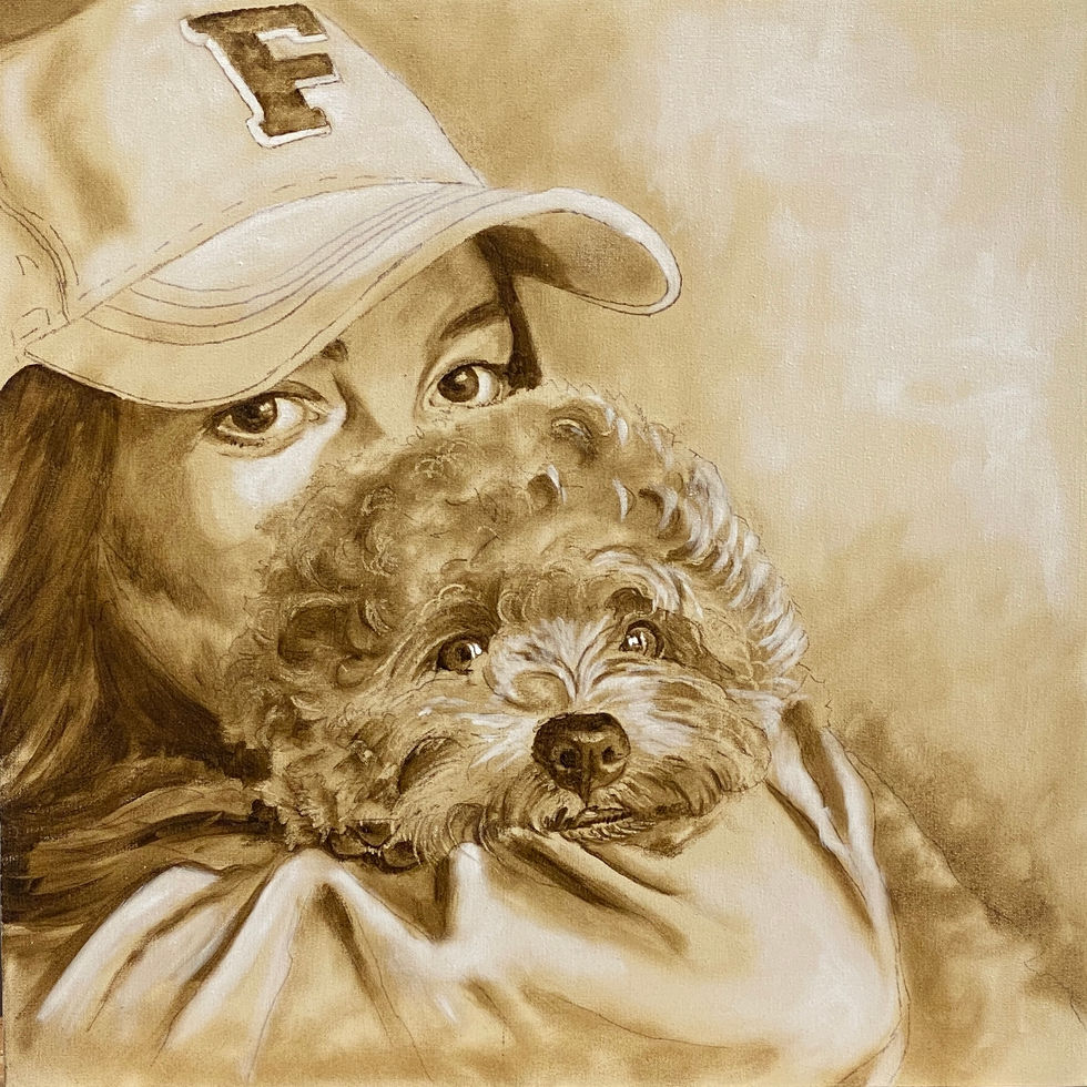 Oil Portrait painting by Marion Dutton underpainting