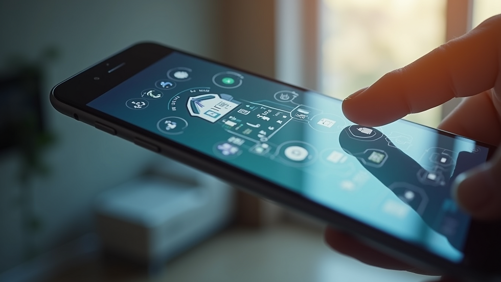 High angle view of a smart home system interface on a smartphone