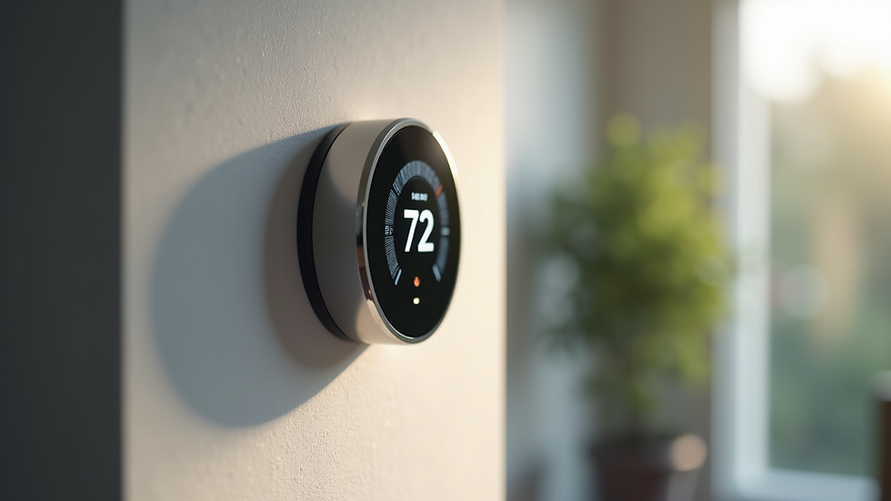 High angle view of a modern smart thermostat on a wall