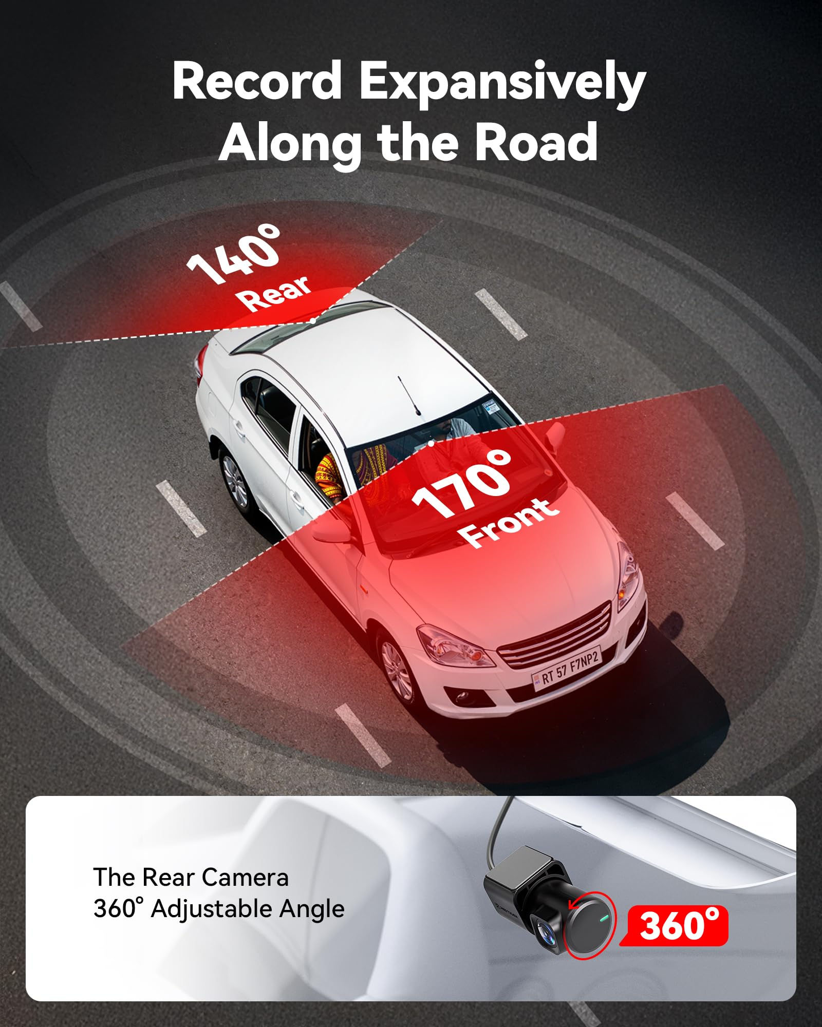 REDTIGER F7NP Dash Cam for Car 4K/2.5K Dual Channel | 170°Wide Angle, 3.18" I...