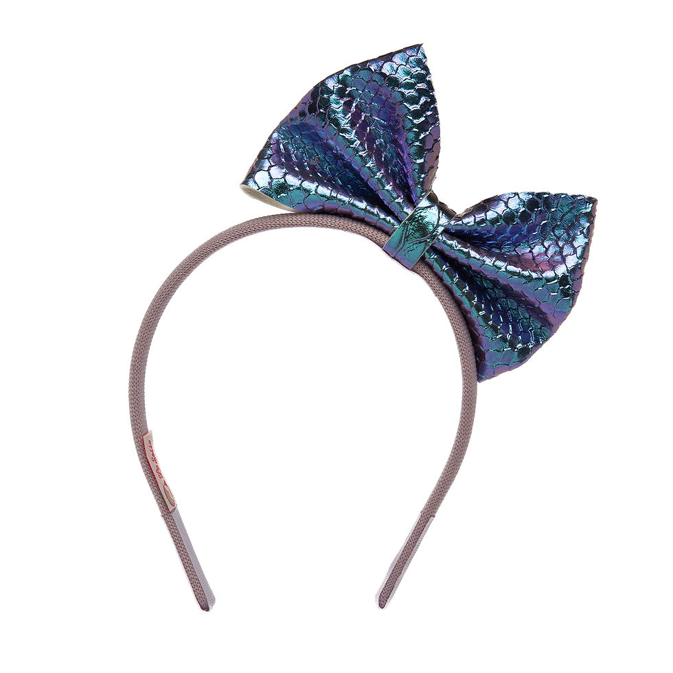 ARCO DE CABELO LAÇO EM PÉ VINIL LILAS ESCAMA DE PEIXE