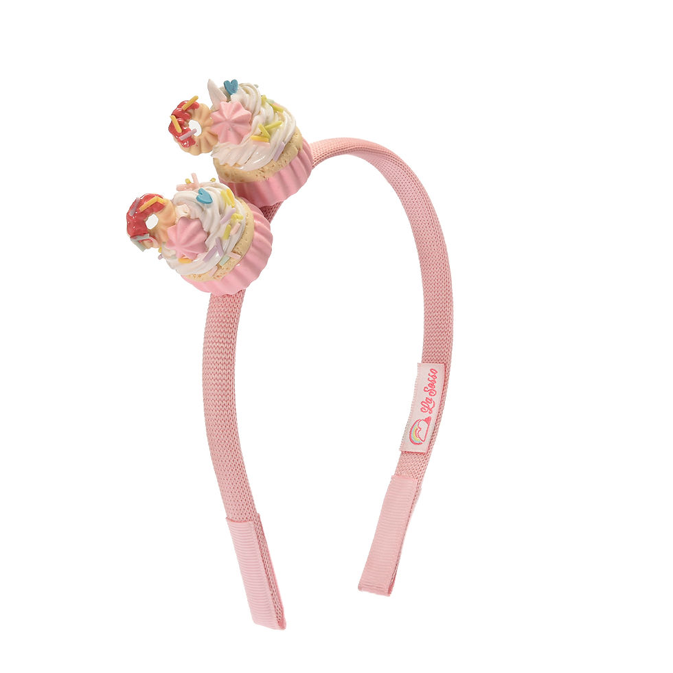 ARCO DE CABELO ROSA COM CUPCAKE