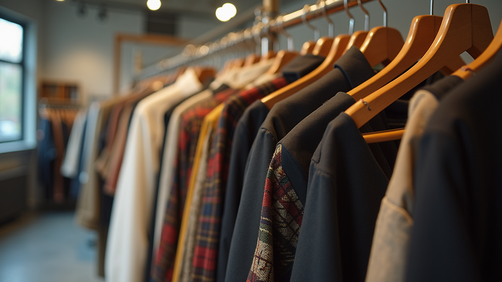 Eye-level view of a clothing rack displaying stylish Christian apparel