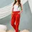 Thumbnail: Combo of 2 Cotton Red and Cyan Women Trousers