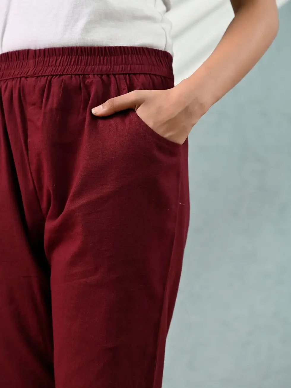 Thumbnail: Maroon Full Elastic Women Cotton Pant