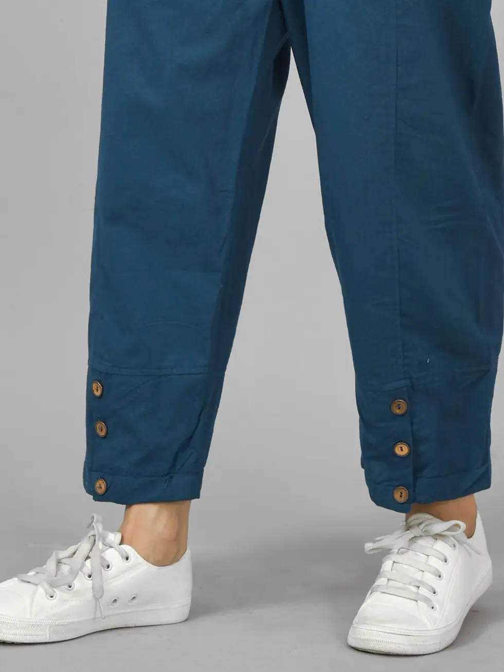 Thumbnail: Teal Blue Cotton Side Pocket Women Straight Cargo Pant