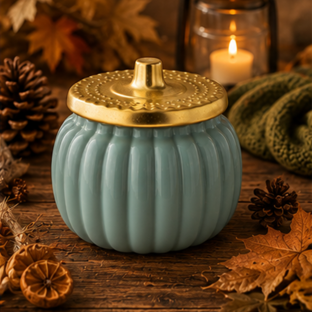 Teal Harvest Ceramic Pumpkin Jar