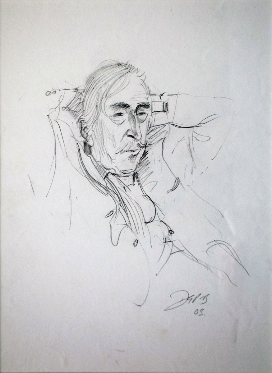 Portrait of Kyffin Williams, RA by David Porteous-Butler. Pencil drawing on Paper (2003)