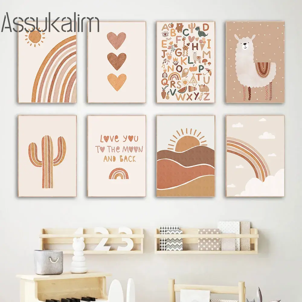 Boho Art Prints Alpaca Canvas Painting Nursery Wall Posters
