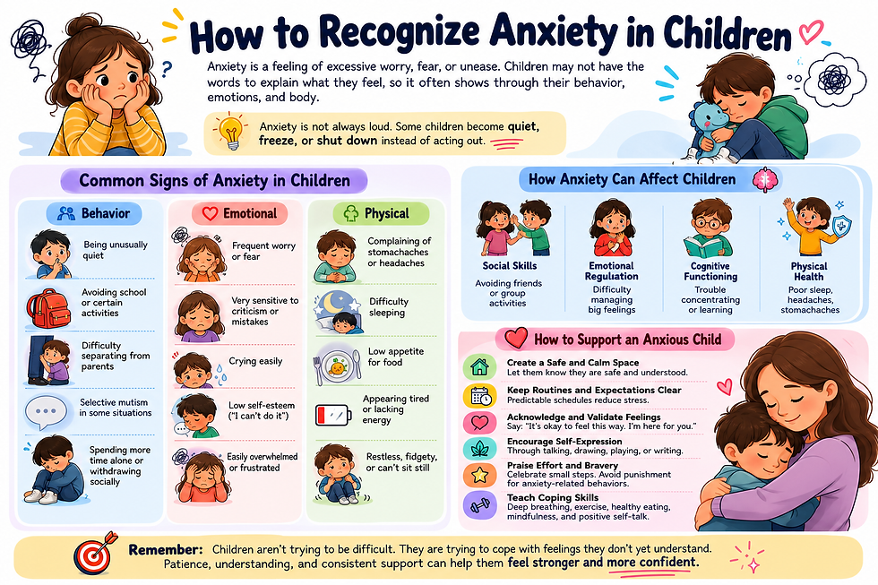 Colourful infographic about recognizing the signs of anxiety in children.