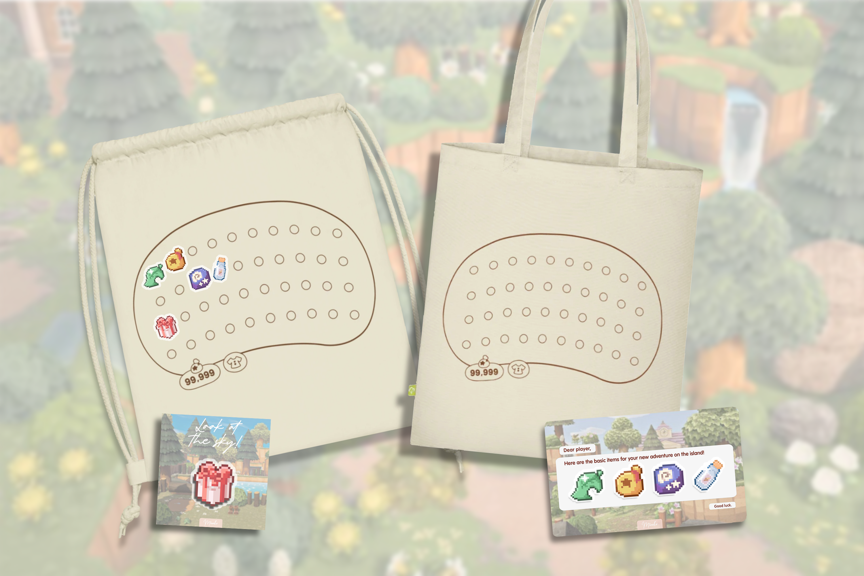 Tote bag and Drawstring Backpack - Animal Friends : inventory