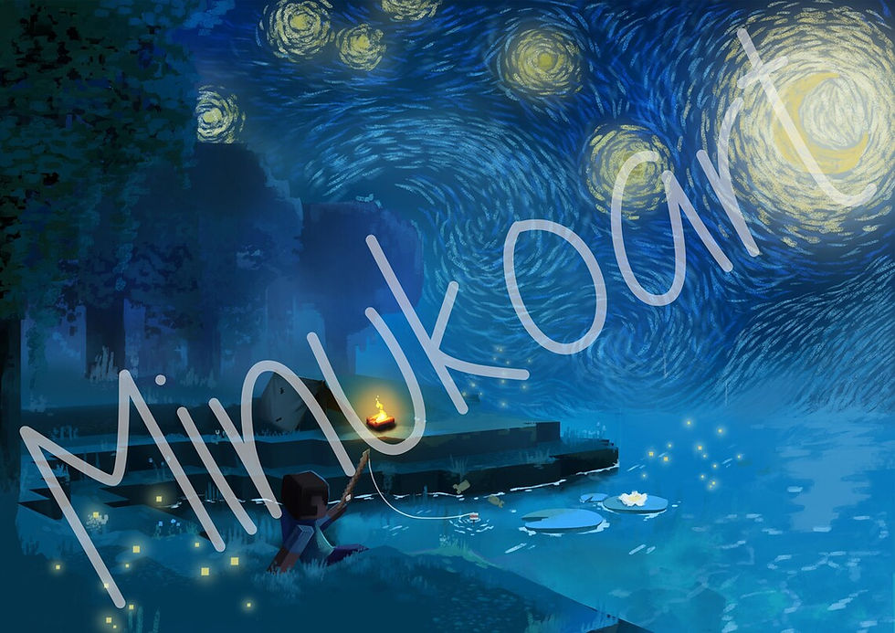 Thumbnail: Art print : Minecraft x The starry night