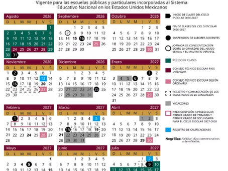 SEP publica en el DOF el calendario escolar oficial para el ciclo lectivo 2026-2027