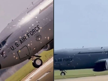 Aterriza en RAF Mildenhall avión KC-135 con daños por esquirlas