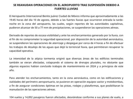 Afectaciones en el AICM por la fuerte tormenta