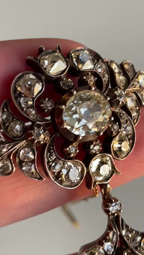 Thumbnail: 2 Carat Diamond With 1 Carat Diamond Drop 1850s Brooch & Pendant