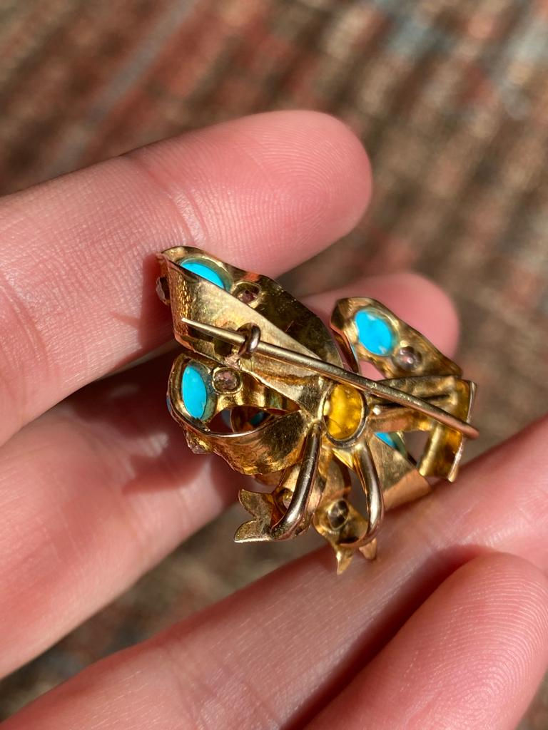 Thumbnail: 1850s Turquoise & Diamond Bow Brooch