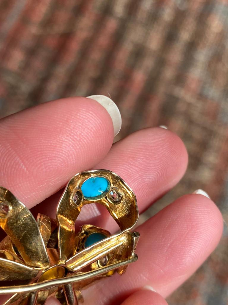 Thumbnail: 1850s Turquoise & Diamond Bow Brooch