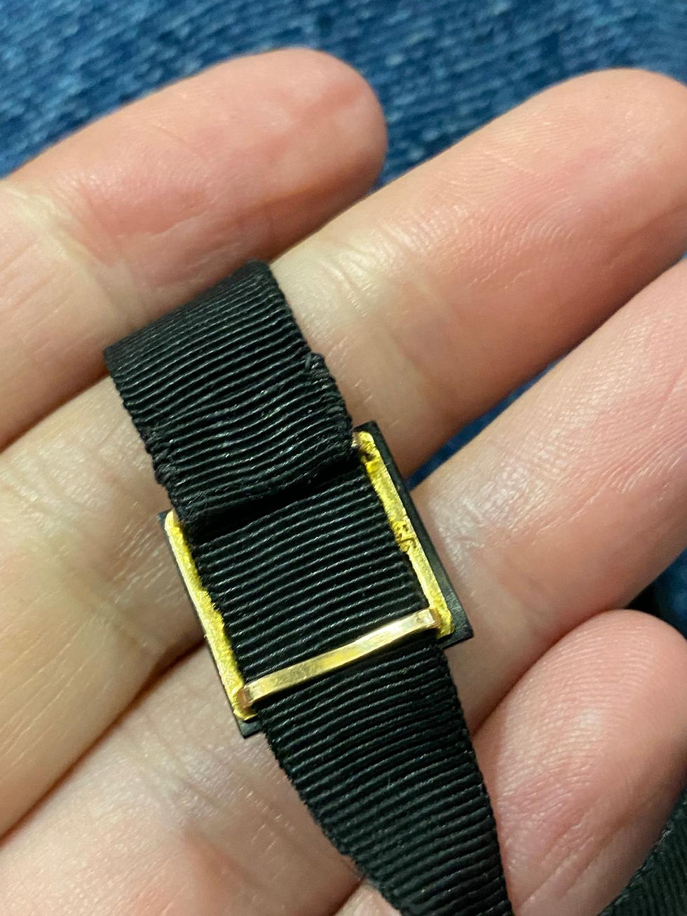 Thumbnail: Art Deco Black Grosgrain Ribbon With Rose Cut Diamond Gothic Alphabet "I' On Ony