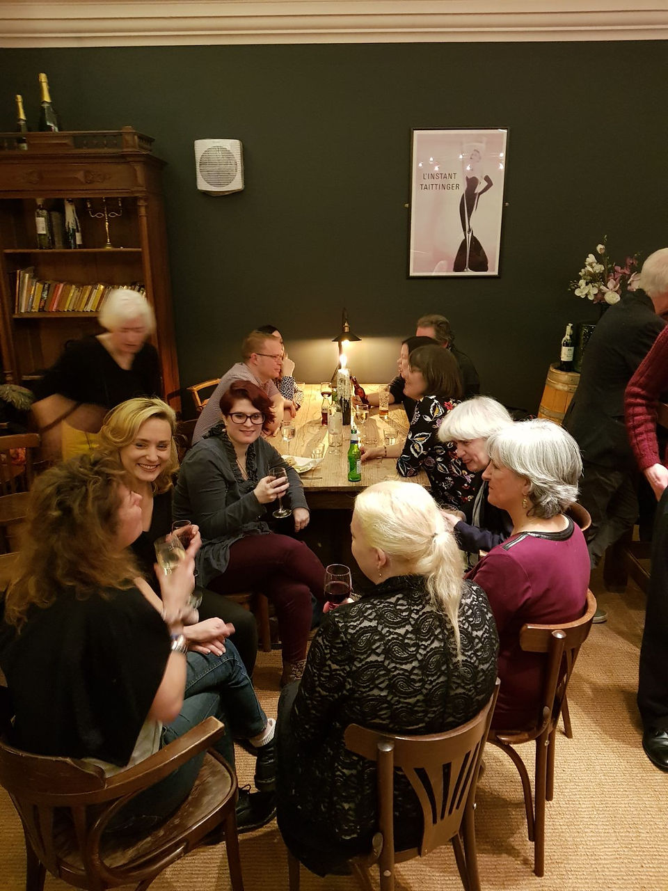 From bottom left: Steph Bianchini (Editor, The Earthian Hivemind), Francesca T Barbini, Kathleen Stevenson, Lizzy Priest (Writer), Simon Walpole (Artist), Nina Oram (Writer), Barbara Stevenson (Writer), Leigh Kennedy and Kim Lakin-Smith (Writer).