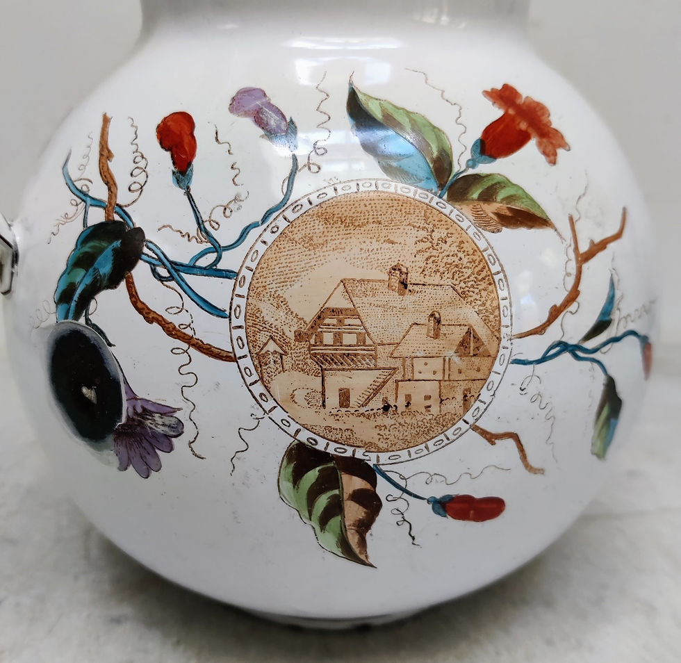 Thumbnail: Pretty Hand Painted Continental Enamel Pitcher