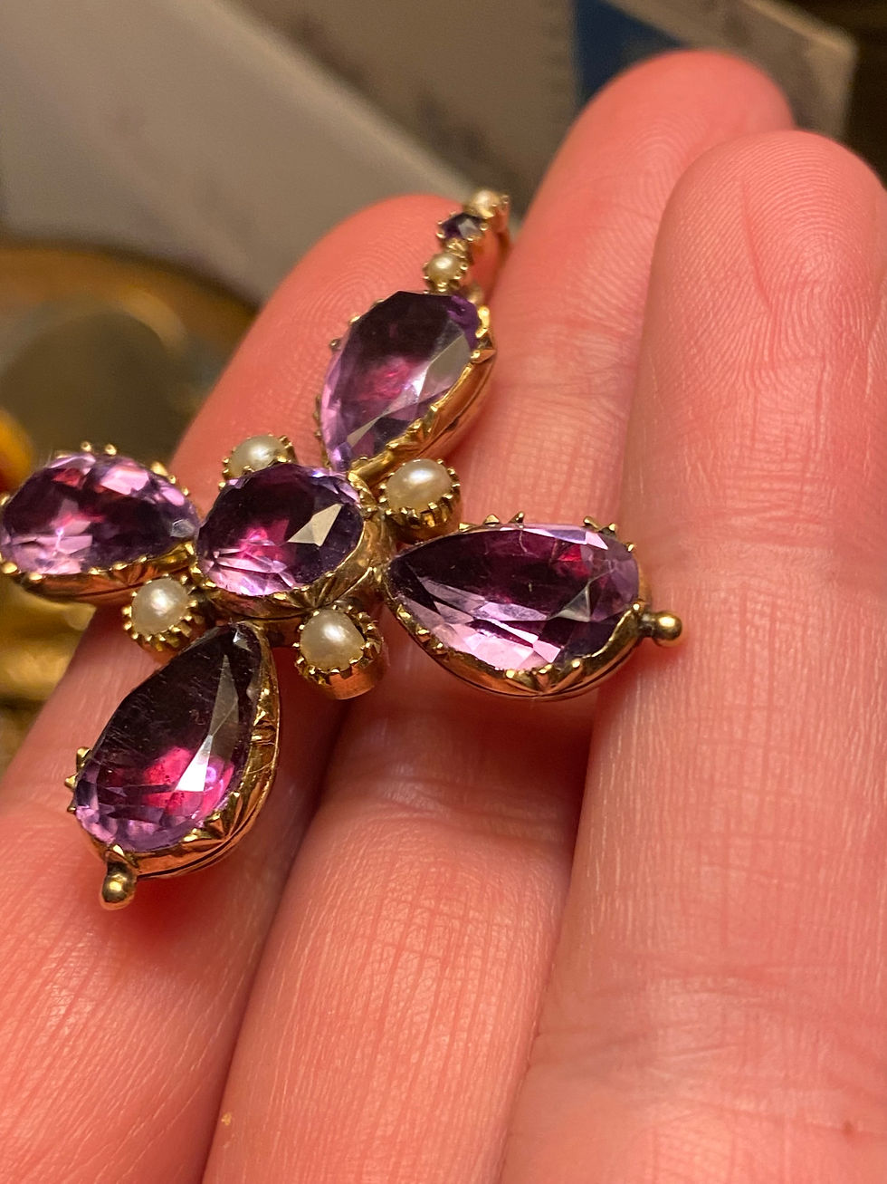 Thumbnail: Georgian Gold Amethyst Maltese Cross Pendant