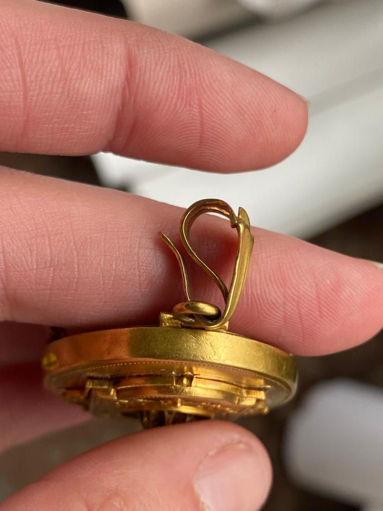 Thumbnail: French 18ct Locket With Floral Cut Outs & Central Rose Cut Diamond