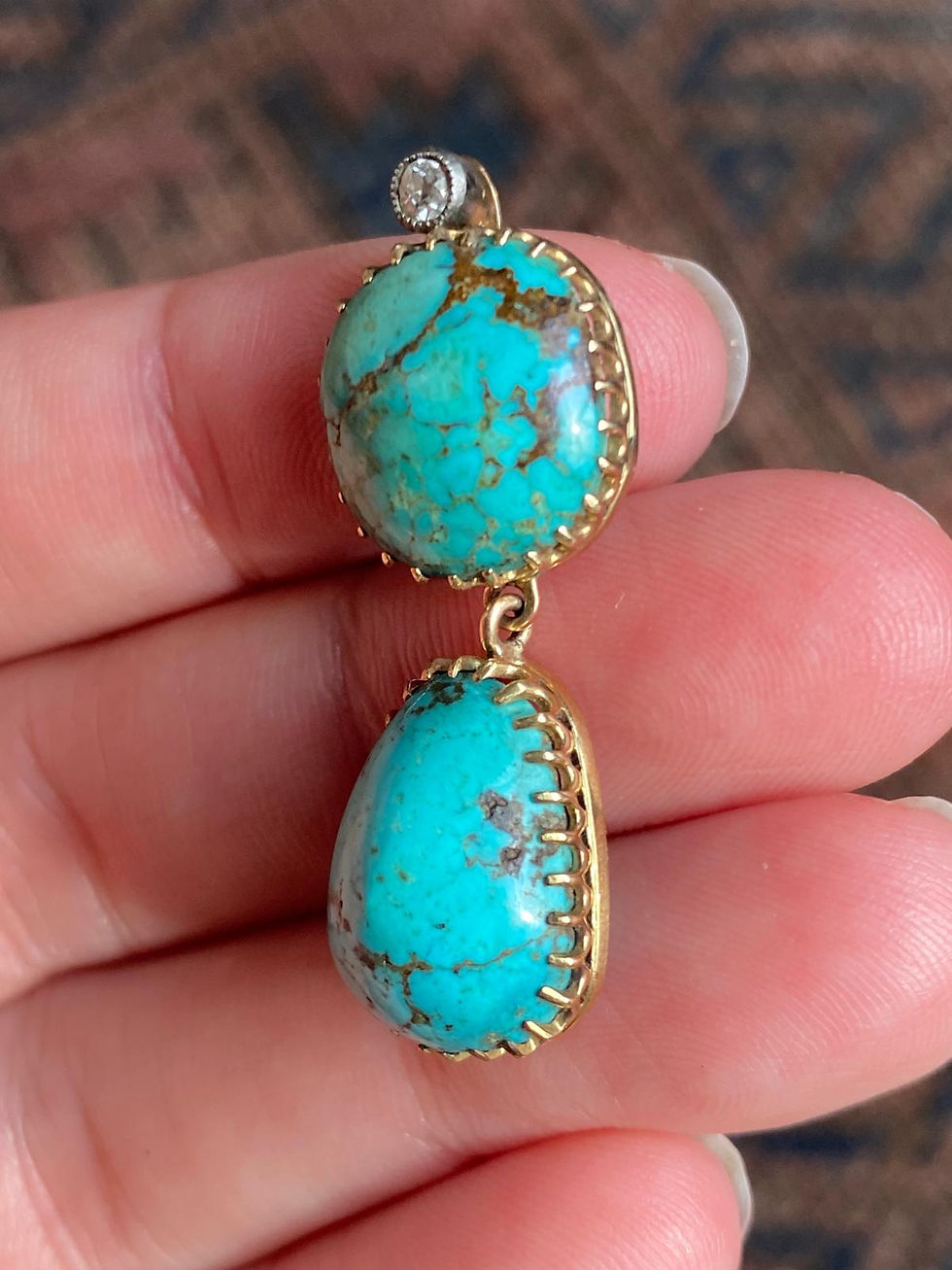 Thumbnail: Large Turquoise Matrix Double Drop Pendant With Diamond Top