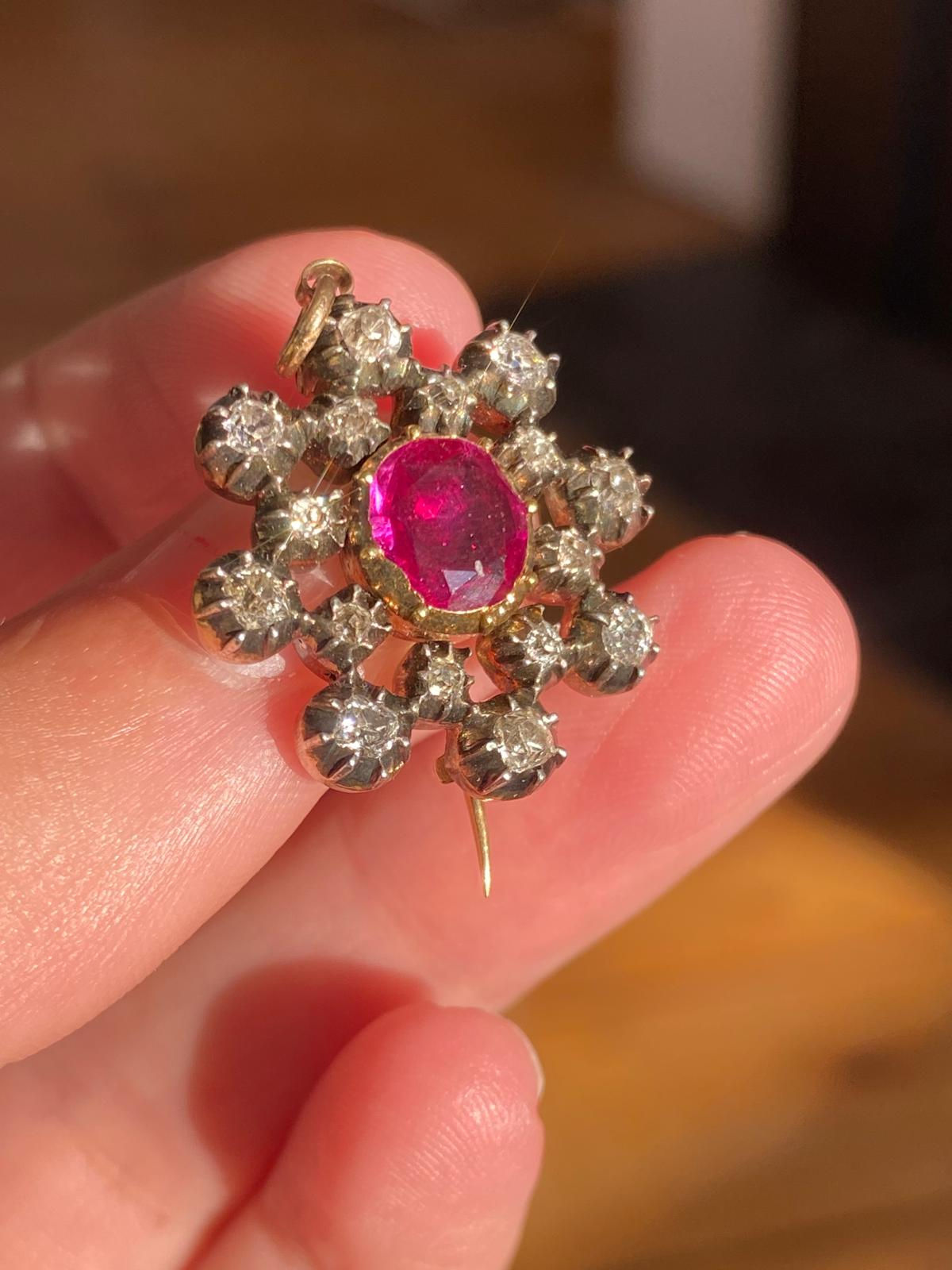 Georgian Large Ruby Surrounded By Diamonds