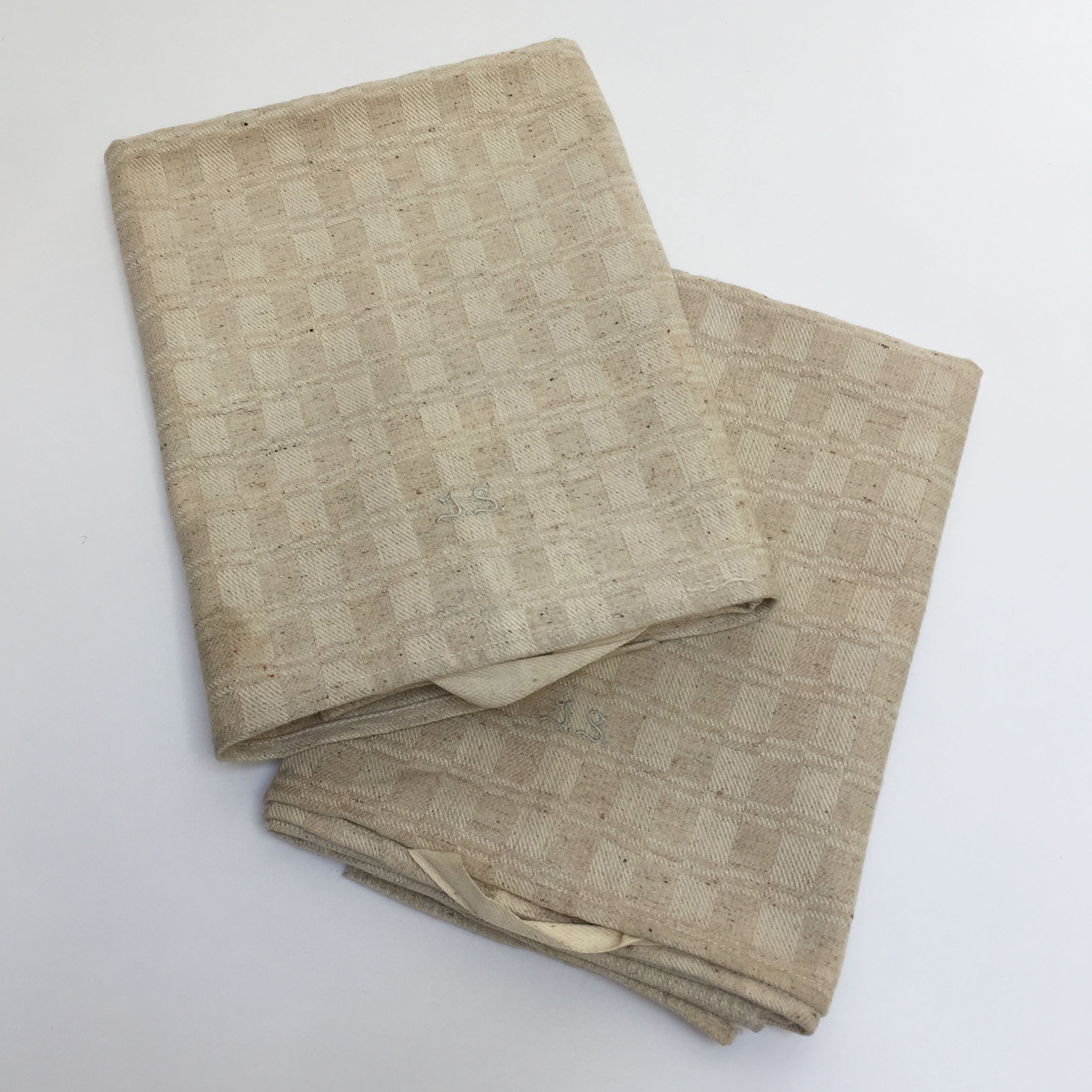 Pair Natural Linen Kitchen Towels With Initials JS