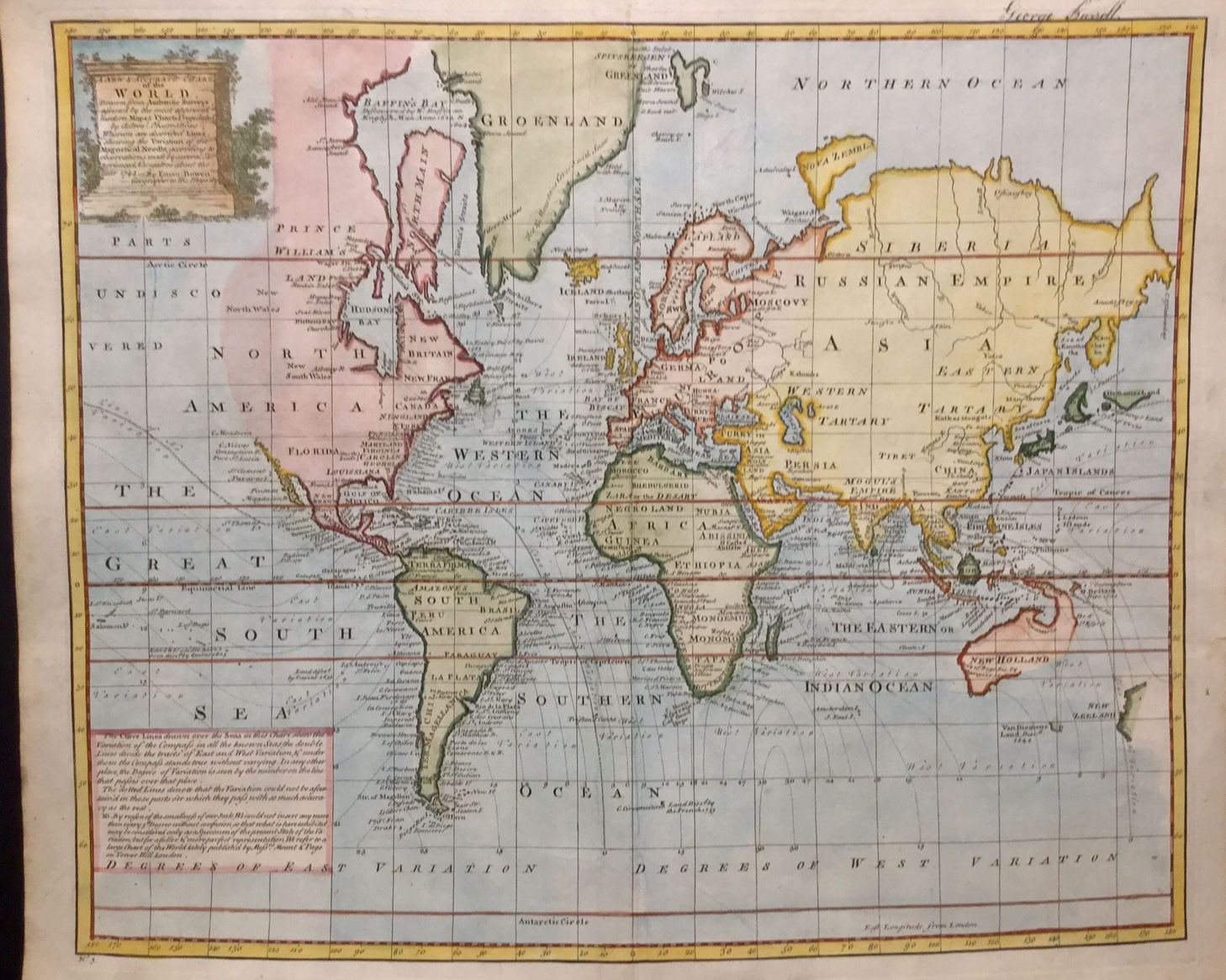Map of the World by Emmanuel Bowen published in 1747