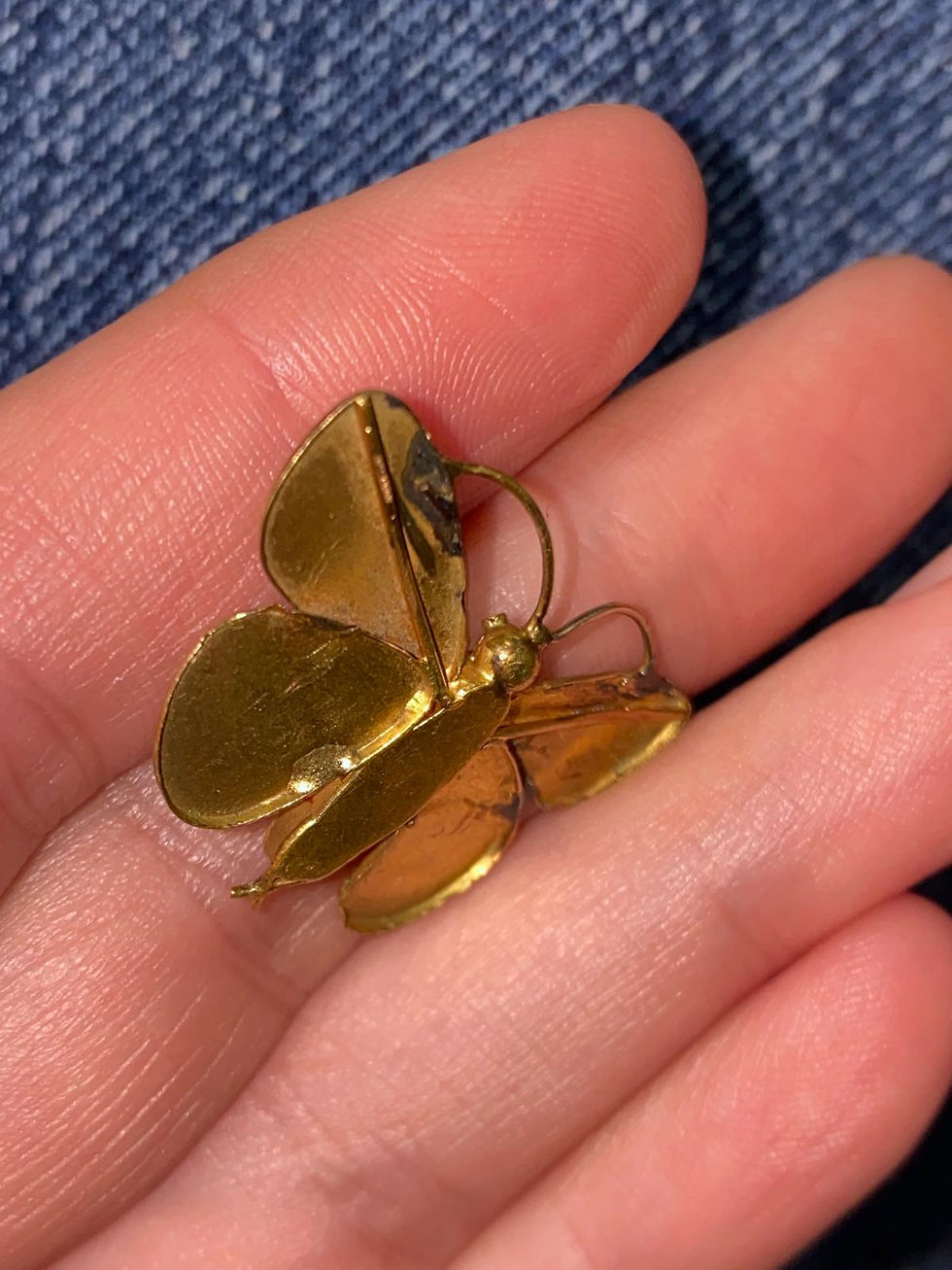 Thumbnail: 15ct Small Georgian Butterfly, Engraved Gold Wings, Garnet Body