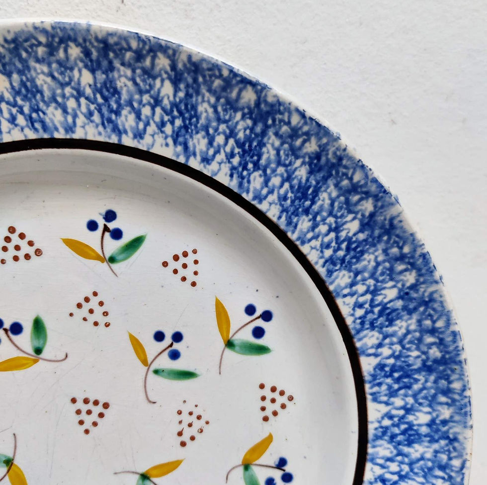 Thumbnail: Pretty Pair Of Hand 'Sprigged' & Spongeware Plates
