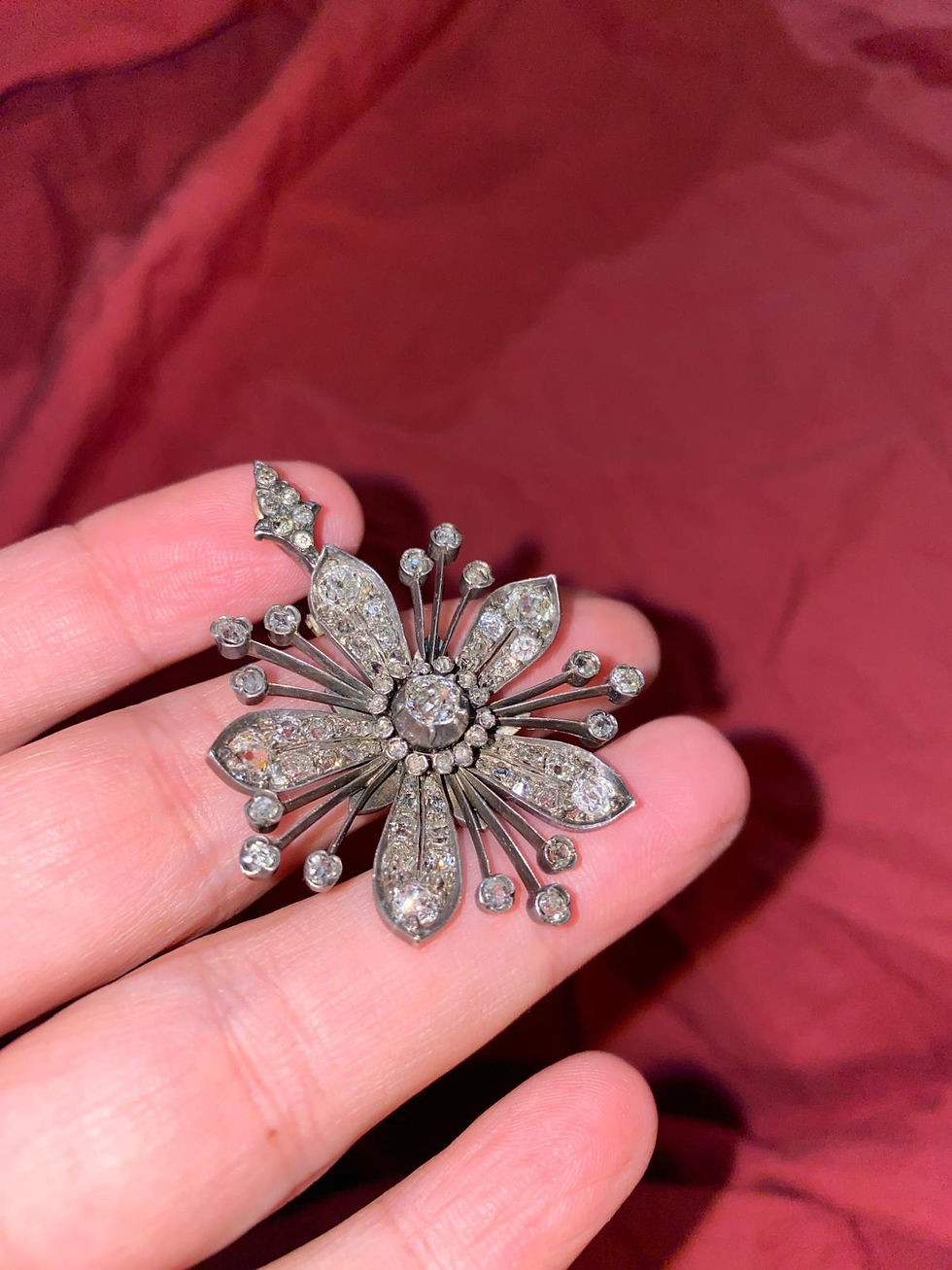 Thumbnail: Old Cut Diamond Pendant In Shape Of Dog Rose